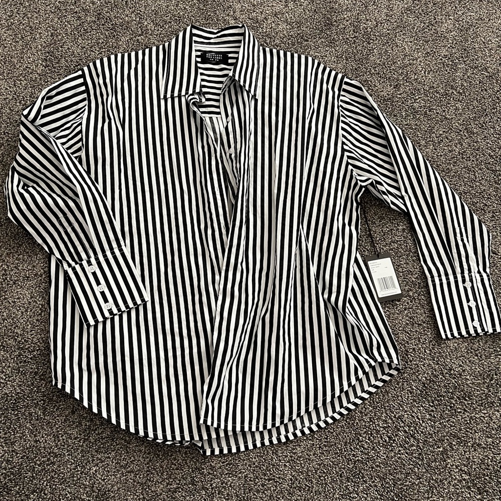 Brunette The Label black and white stripe button down shirt blouse size S/M